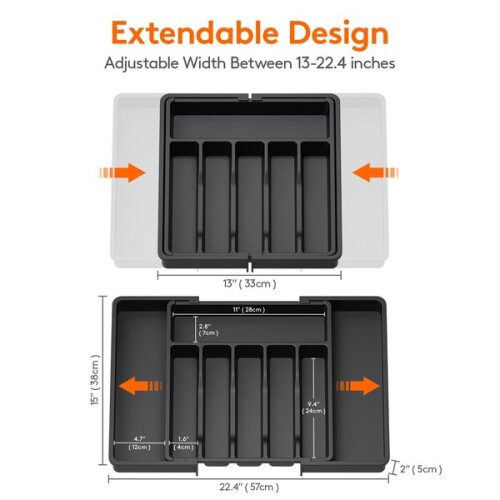 Adjustable Width Tableware Tray 33-57cm, Foldable Kitchen Storage Organiser, Thick PP Material 2