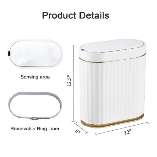 Sensor Bin with Smart Motion Sensor, 8L Narrow Design, IPX5 Waterproof for Bathroom Office Use 2