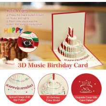Cartão Aniversário Musical 3D Pop-up que Abre 90 Graus com Envelope para Presente