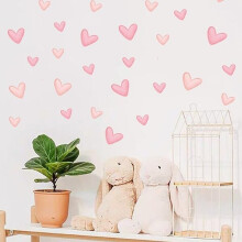 Wall Stickers Removable Vinyl Hearts for Kids Room Nursery Decor, 60 Pieces Window Wall Art, Easy to Apply, 5.3x5.7cm 3.4x3.7cm