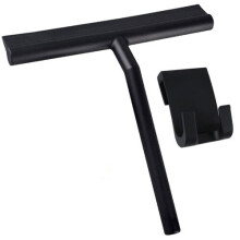 Raspador de Vidro para Casa de Banho com Suporte, Aço Inoxidável Preto e Silicone, 21x19 cm