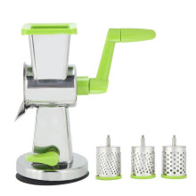 Manual Vegetable Cutter with 3 Stainless Steel Blades for Home Kitchen, Suction Base Hand Crank Grater Slicer for Cheese Potato Nut