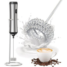 Electric Milk Frother Handheld, Stainless Steel Double Layer Whisk, 14000 RPM for Coffee Latte Foam, Protein Shaker, Quiet Motor