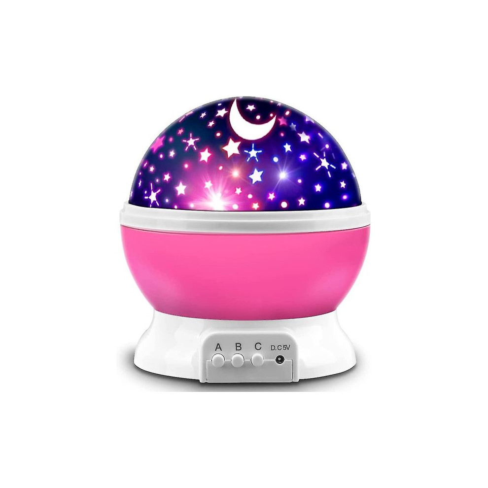 Star Projector Night With Rotating Moon Stars, 4 Colour Changing Modes, Usb/Battery Powered For Children's Bedroom Light