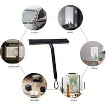 Bathroom Glass Wiper, Silicone Squeegee for Shower, 21cm Wide, Non-Scratch Cleaning Tool, Hangs on Door, Matte Black