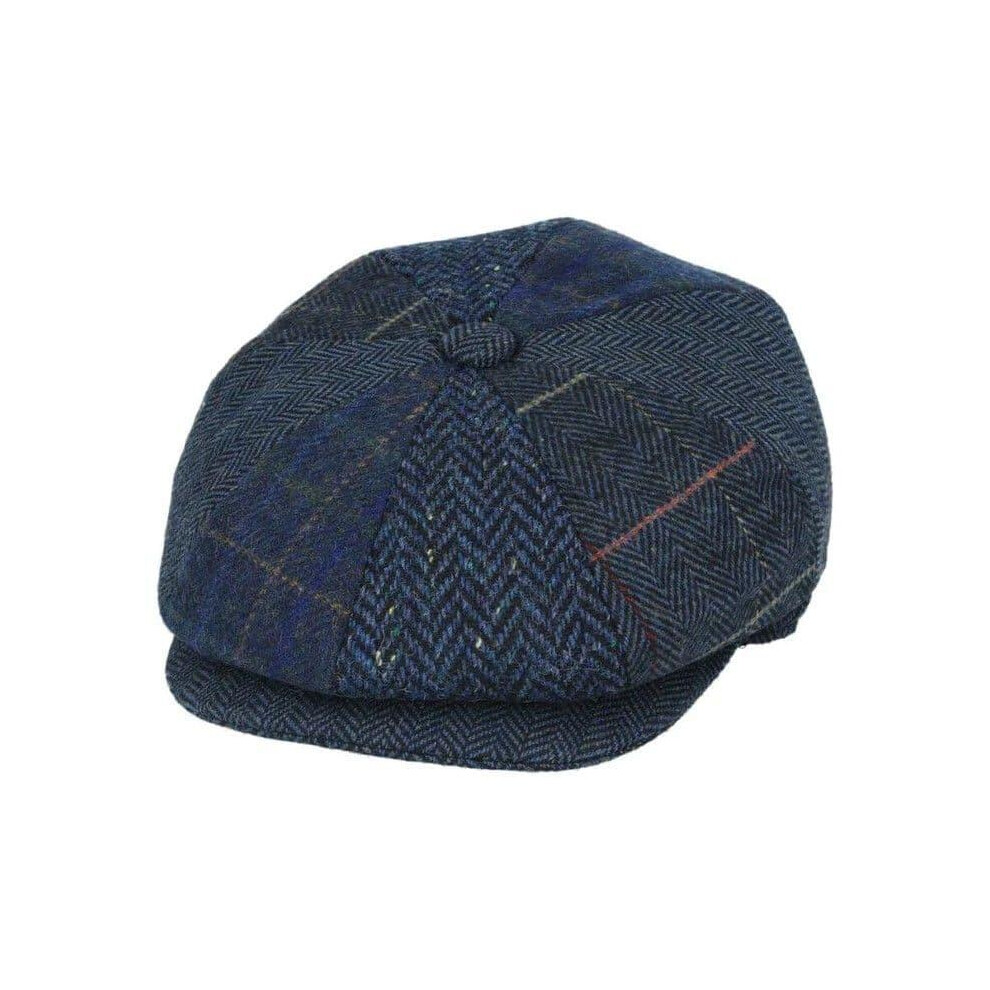 (Navy Multi, L) Peaky Blinders Hat Newsboy Flat Cap Herringbone Tweed Wool Baker Boy Gatsby-image-OPC-PSGB88M-NEW