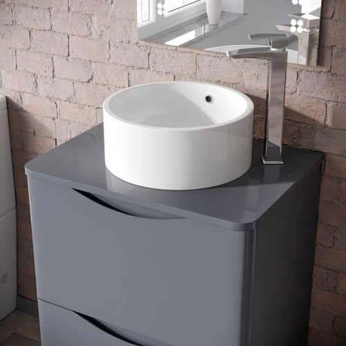 NES Home Merton 600mm Grey Round Corner MDF Bathroom Worktop For Vanity Cabinet 2