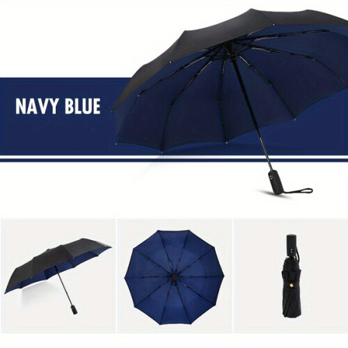 Automatic Umbrella Windproof Double Layer with One Button Open Close for Sun and Rain Protection, Large Canopy Compact Folding Design