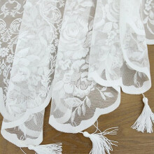 Lace Curtain 52 x 18 Inches White Sheer with Rose Pattern, Rod Pocket Window Screen for Kitchen Bathroom Living Room