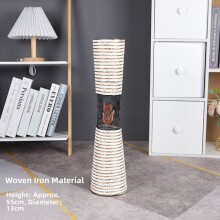 Ceramic Vase with Rattan Weaving and Iron Accent, Wipe-Clean Resin Material for Dried Flowers, Nordic Home Decor