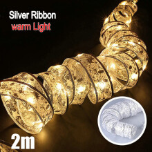 Fairy Lights Silver Ribbon with Warm White LED, 2 Metre Christmas Tree Decoration Lights