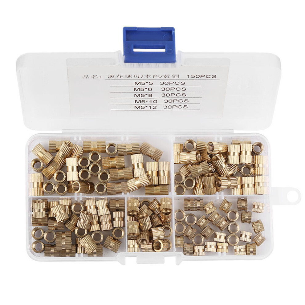 150Pcs M5 Brass Knurled Nuts Threaded Inserts Kit - Durable, Corrosion-Resistant 5011392643206