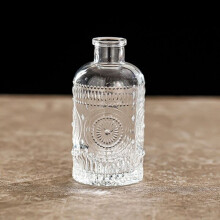 Vintage Embossed Glass Vase 10cm, Tabletop Decoration for Flowers and Plants, Clear Home Decor Vase