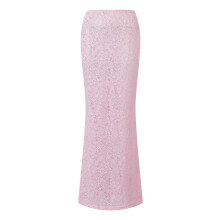 (S, Pink) Women's Summer Long Sheer Skirt Slim Fit Lace Floral Skirt for Travel, Beach, Shopping