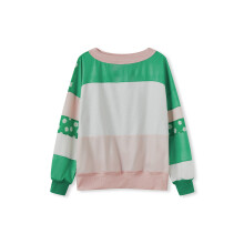 (L, Green) Women's Round Neck Sweatshirts Long Sleeve Contrast Color Floral Print Loose Pullovers Streetwear Tops