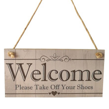 Wooden Door Plaque Welcome Sign for Home Decoration, 20.3 x 10.2 cm Solid Wood Hanging Plaque with Welcome Lettering