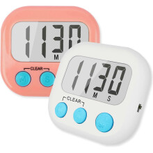 Children's Timer 2 Pack, Large Screen Magnetic Digital Timer for Kids, Classroom Countdown Timer with Memory Function, White Pink