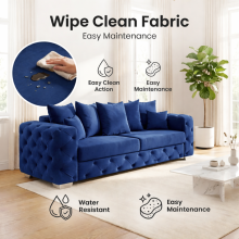 (Blue, 3+2 Seater) Ashton Plush Velvet Scatter Back Sofa Set | 2 Seater, 3 Seater, 3+2 Seater, Armchair