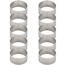 Set mit 10 perforierten Törtchenringen aus Edelstahl, 4,5 cm Durchmesser, für Törtchen, Kuchen und Desserts.