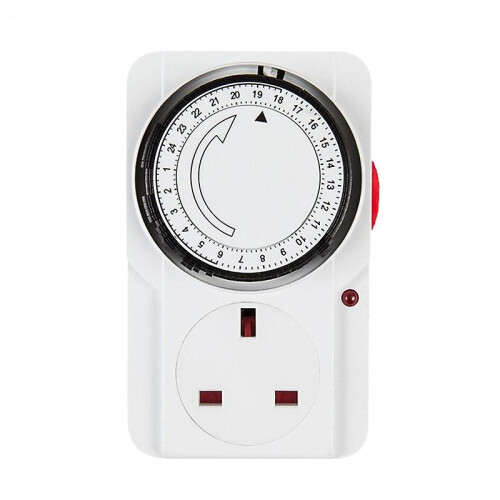 24 Hour Segment Timer with UK Plug, White - Energy Saving Compact Design for Lights Appliances