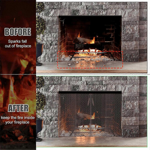 Fireplace Mesh Screen Fireproof Steel with Adjustable Height 2-Panel Curtain for Spark Guard 1