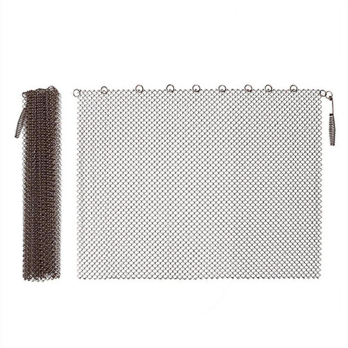 Fireplace Mesh Screen Fireproof Steel with Adjustable Height 2-Panel Curtain for Spark Guard 2
