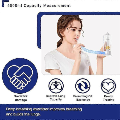 Breathing Trainer 5000ml with Flow Indicator, Lung Capacity Measurement Device, Transparent Plastic Lung Exerciser 2