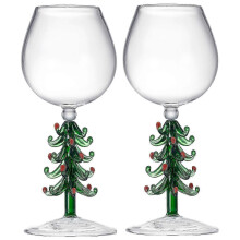 Copo de Árvore de Natal, Cristal Verde Floresta, Conjunto de 2 Peças 300ml para Festa de Férias e Celebrações de Inverno