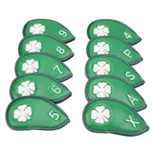 10 Pcs Green Golf Club Head Covers Four Leaf Clover PU Waterproof Set
