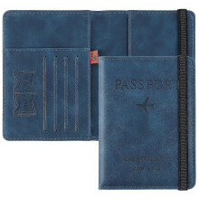 (Blue) Passport Holder Cover Travel Wallet Organiser, Passport Case With Rfid Blocking, Pu Travel Document Holder For Menwomen