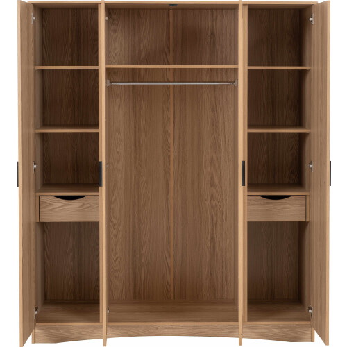 Seconique Tessa 4 Door 2 Drawer Mirrored Wardrobe Oak Effect 1