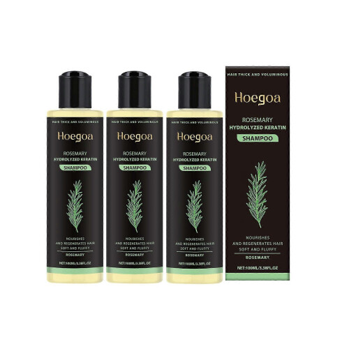 3x Rosemary Shampoo for Hair Thickness - Volumizing Strengthening Formula with Hydrolyzed Keratin, Reduces Breakage for Fuller Hair