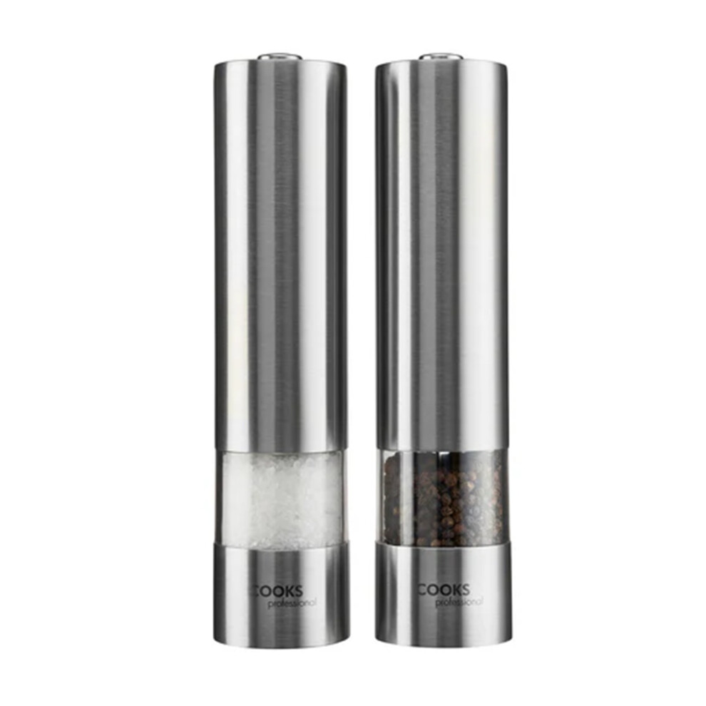 Cooks Professional Electric Salt & Pepper Mill Set - Stainless Steel, Silver - Automatic Grinding, Adjustable Coarseness, One-Touch Operation - Image 3