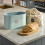Cooks Professional Cooks Professional Bread Bin, Linen Bag and Bamboo Board Set Blue / Silver 2