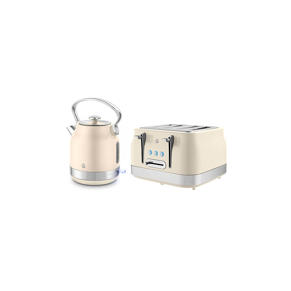 Swan Retro Revive Traditional Kettle & 4 Slot Toaster Set Cream