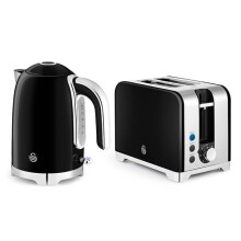Swan Solace Black Kettle & 2 Slot Toaster Set