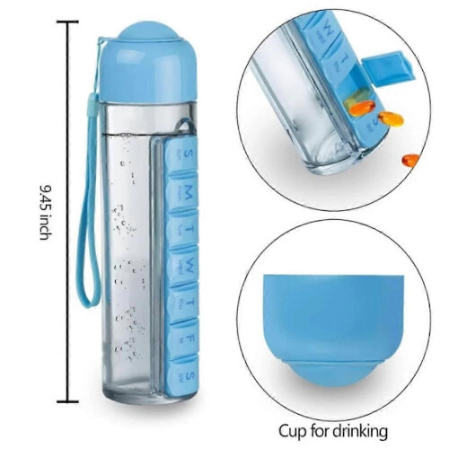 (Blue)Myvita 7-Day Water Bottle Organizer,Water Bottles with Pill Storage,Pill Tracker 2