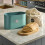 Cooks Professional Cooks Professional Bread Bin, Linen Bag and Bamboo Board Set Teal / Silver 2
