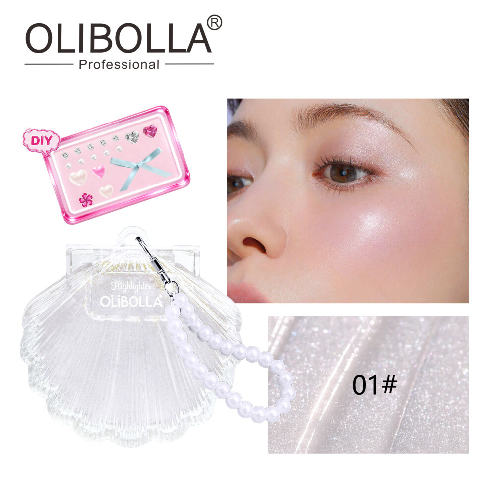 Cream (01#) Light-Sensing Three-Dimensional Highlighter Face Brightening Pearlescent Fine Shimmer Blush Highlighter Powder