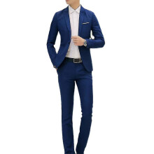 (Lake Blue,5XL)Mens Formal Suit Blazer Jacket + Trousers Sets