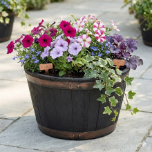 Small Round Barrel Planter Oakwood Effect Plastic