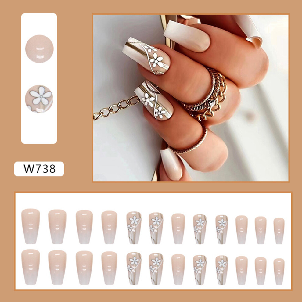 Bright-Home (Standard) Beige Gradient Square Fake Nails Durable & Never Splitting Comfort Fake Nails For Beginners Nail Decoration Practice
