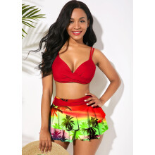 (XXL) 2022 new cross-border European and American sexy split high waist ruffle print Amazon bikini swimsuit bikini