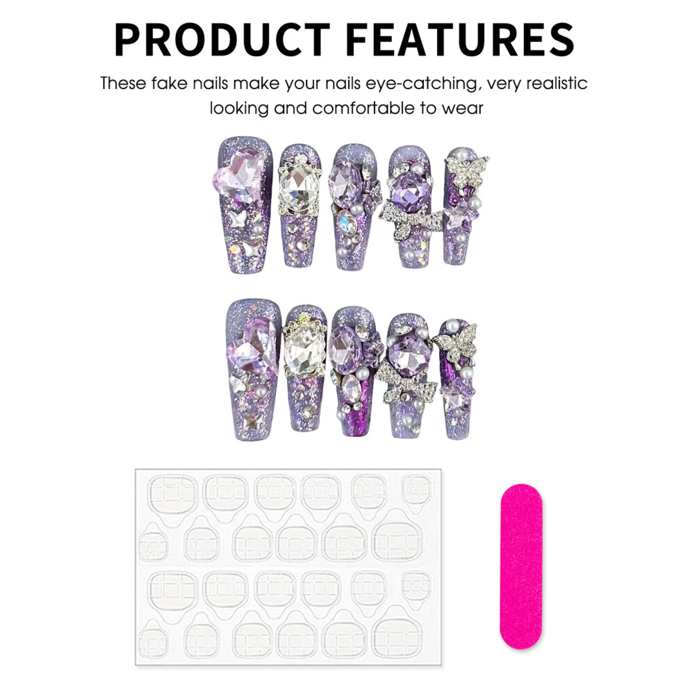 Roc-Electron (M) Glitter Purple False Nails - Reusable & Stylish
