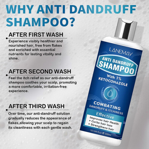 (3PCS)1-5x Anti-Dandruff Shampoo with 1% Ketoconazole, Fresh Scent,300ml 1