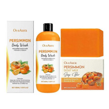 Persimmon Body Wash + Persimmon Soap Bar Set for Body Odor Control, Purifying Deodorizing Body Soap for Eliminating Odor, Skin Brightening