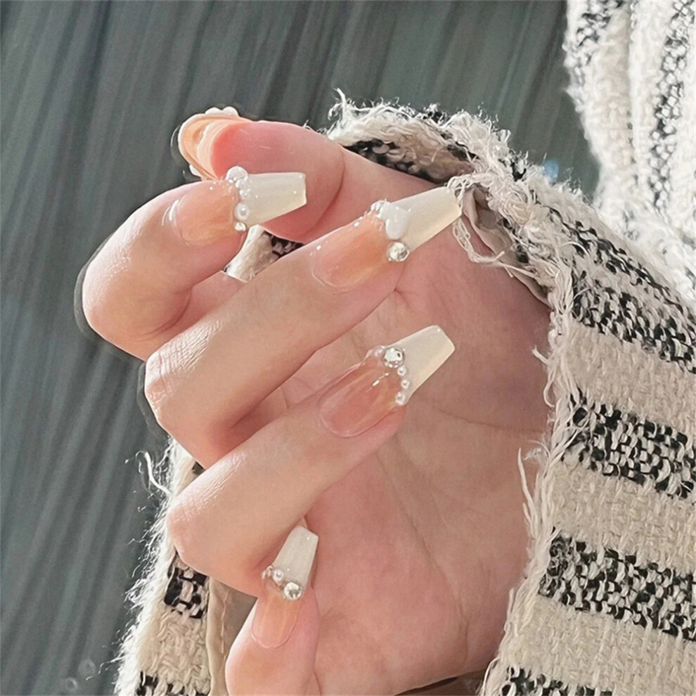 Roc-Electron (Jelly Glue Model) 24Pcs Reusable Pearl False Nails For Women