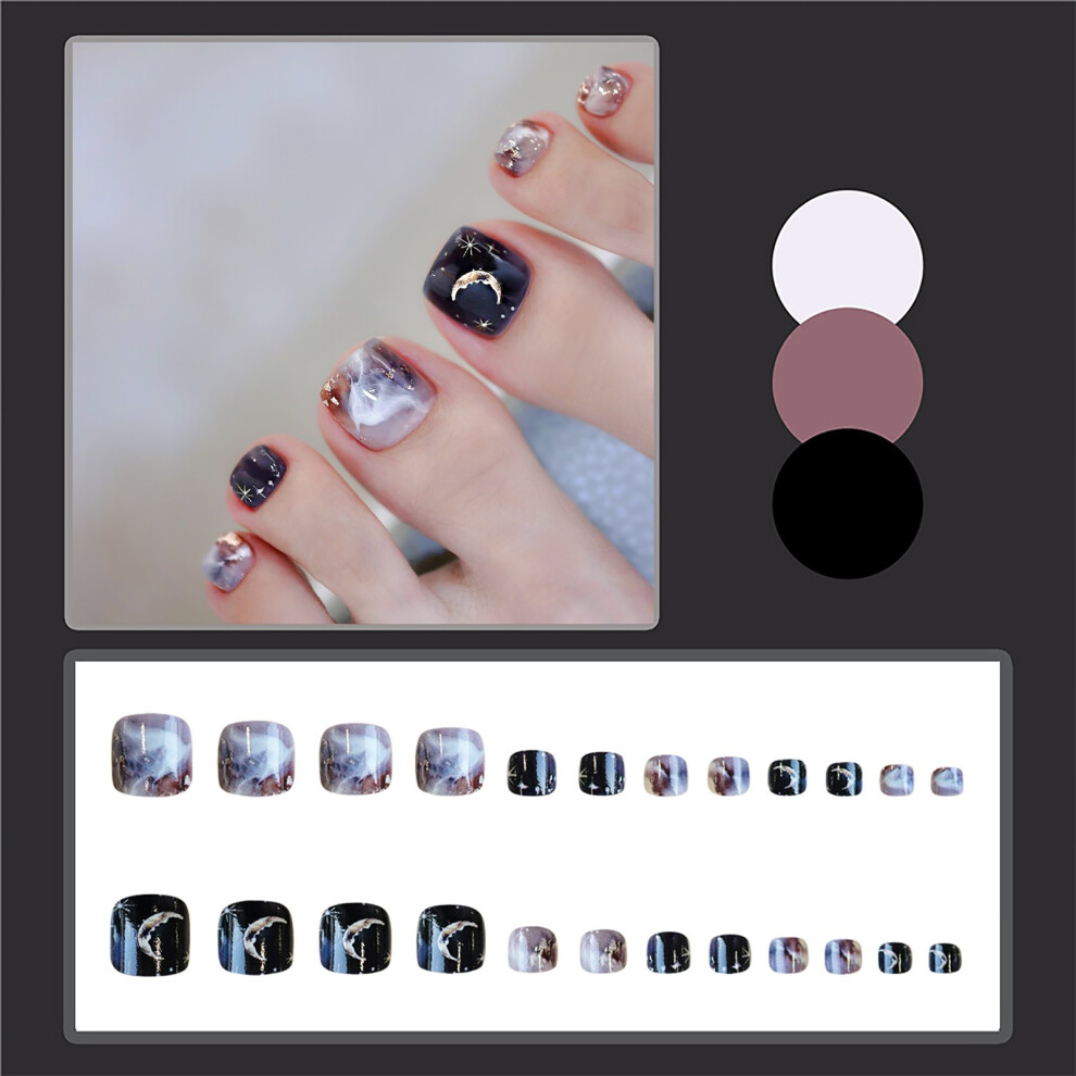 Phui-Pet-Supplies 24Pcs Star Moon Press On Nails With Gold Foil