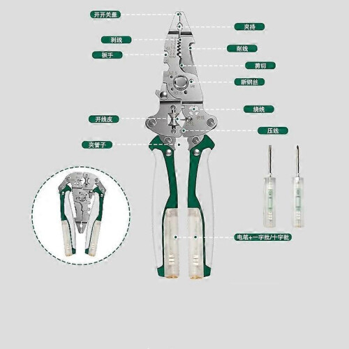 (White Green) Folding Stylus Screwdriver Wire Stripper, Tuvilo Electrical Pliers