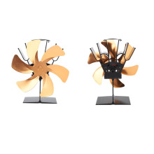 Vertical Stove Fan 6 Blades Aluminum Heat-Powered Fireplace Fan Gold